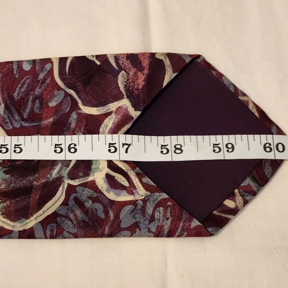 Vintage Floral Silk Tie Burgundy Gold Wide Retro Pattern Necktie OS